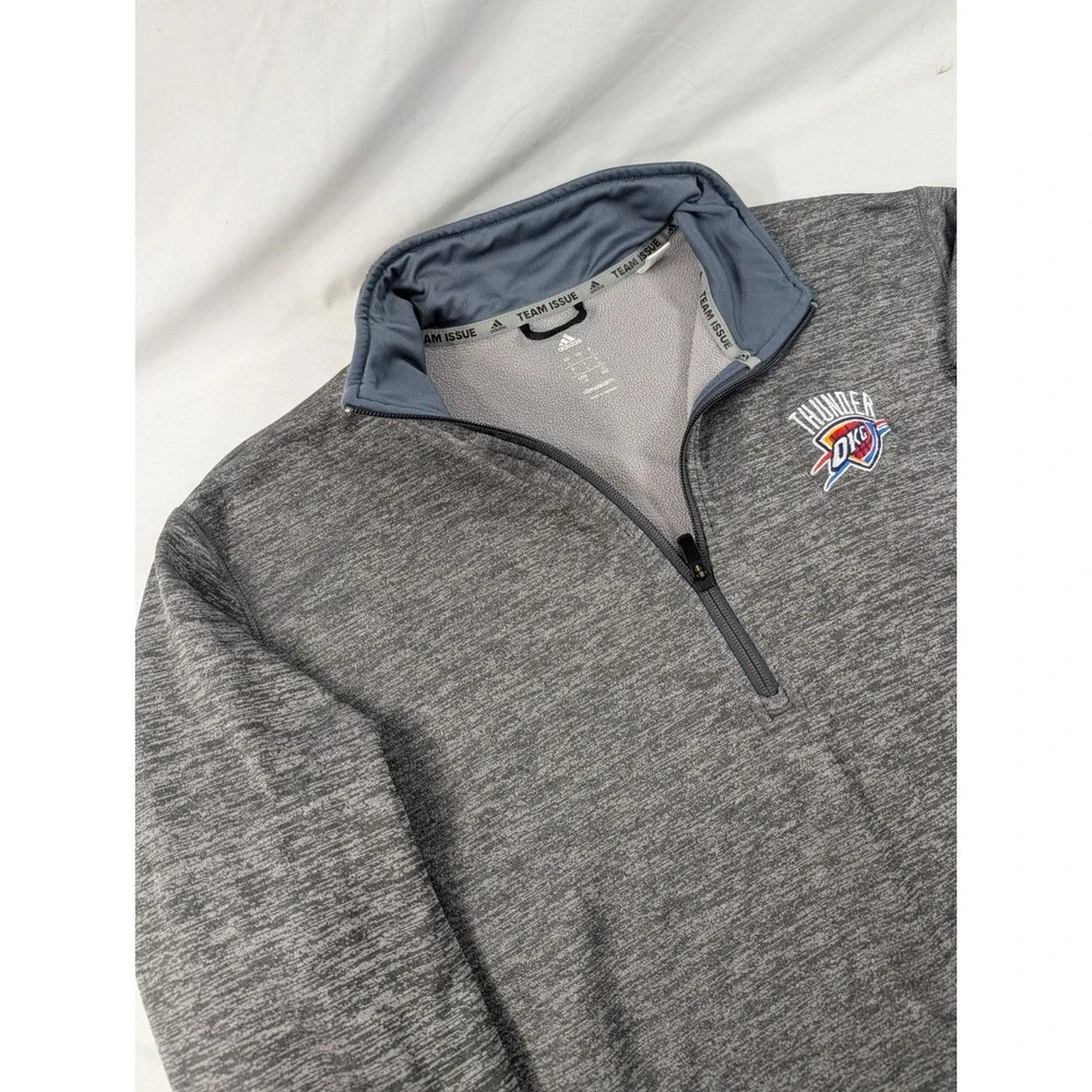 OKC Thunder Adidas Team Issue Climawarm Quarter Zip Pullover Large Heather Gray